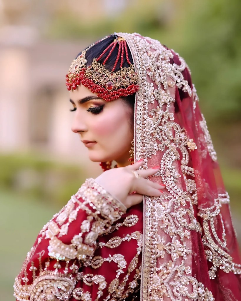 Bridal portrait in crimson